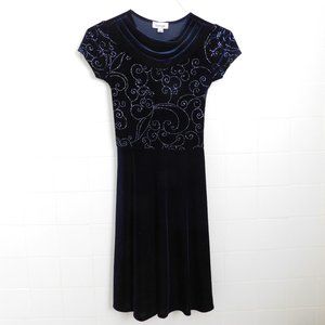 Midnight Blue Girl's Dress w/ Sequin Swirls